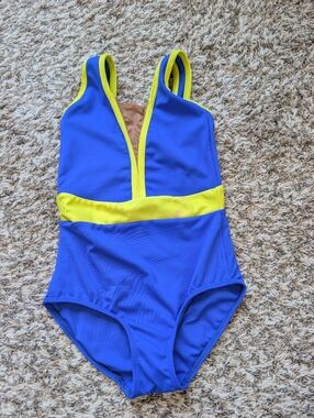 Tiger Friday Girls XL Blue & Yellow One-Piece Leotard
